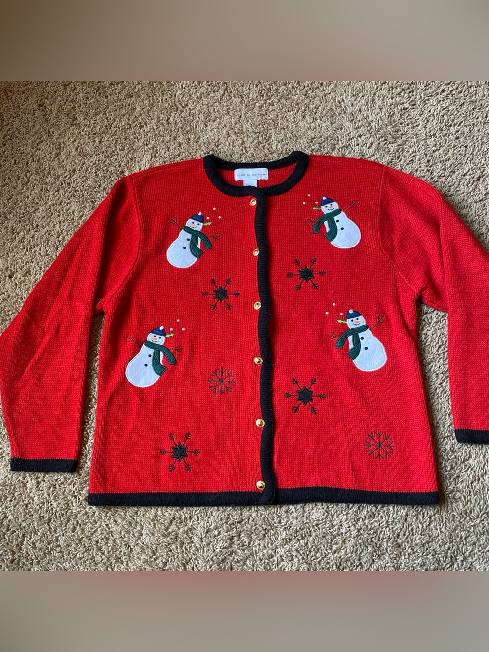 VTG Croft & Barrow Sweater Sz M Button Ugly Christmas Sweater Holiday Snowman